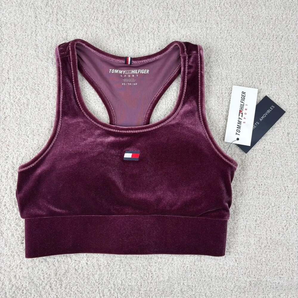 Tommy‎ Hilfiger Sport Women's Longline Velveteen Sports Bra Size XS Purple